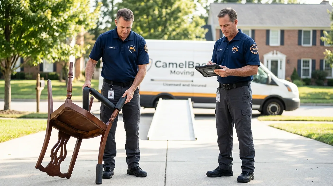 Movers inspecting furniture for damage prevention before loading in Richmond, MN